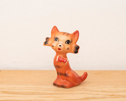 Retro porcelán cica figura - narancssárga macska masnival - cicus