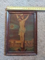 Metal framed Christ on the cross old print
