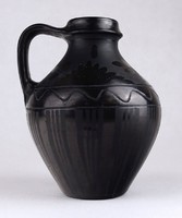 1G563 potter István Nádudvari black ceramic jug canteen 14 cm