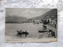 Antik svájci városképes képeslap/üdvözlőlap Locarno, Maggiore tó, tópart, halászok, 1910 körül