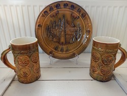 Retro szovjet kerámia falitál + 2 korsó_Kreml