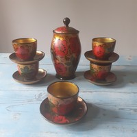 Hand painted russian khokhloma cup with honeycomb. Poppy pattern