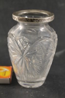 Antik ezüst peremű kristály váza 82