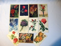 11 db nagyon régi virágos megírt képeslap