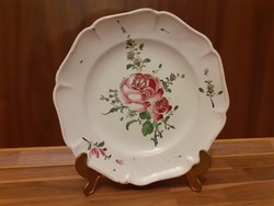 Tin-glazed faience plate 18th century, hannong strasbourg, flawless rose, showcase condition