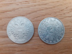 2 pcs 2 schilling 1928 and 1935, austria