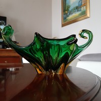 Szép sárgás zöld vastag üveg asztalközép / tál / kínáló