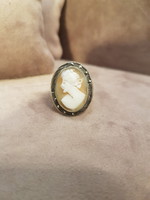Antik ezüst gyűrű, camea-val és markazit díszítéssel