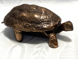 Réz vagy bronz igen súlyos retro teknősbéka ékszertartó, teknős