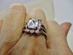Szép régi ezüst gyűrű fehér és rózsaszín kövekkel
