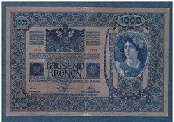 1000 Crown 1902 vf + deutschösterreich stamping back cover identical