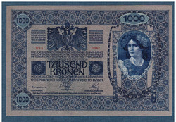 1000 Korona 1902 Vf ++ Deutschösterreich bélyegzés Hátlap Azonos Ropogós