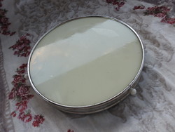 Art deco metal - glass top rotating dish tray, serving bowl