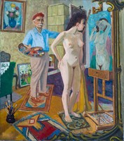 Attributed to Tiszavölgyi János, The Artist's Studio with Nude Model