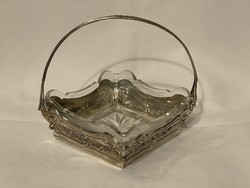 1 Forintról Gyűjteményből! Antik ritka Ezüst kínáló eredeti csiszolt üvegével, súlya: 410 gramm!