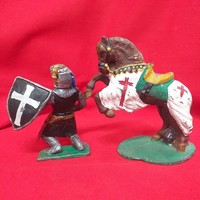 Old painted large cross solid lead soldier couple. 10 Cm.