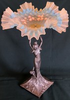 Dt/009 - beautiful! Art Nouveau, pewter serving/table centerpiece with a frilled-painted glass bowl