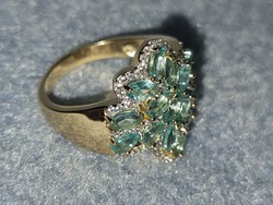 • Mesés  valódi apatit  cirkón drágaköves   sterling ezüst /925/ gyűrű, 14K, 60 méret -  új
