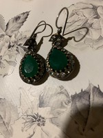 Nagy smaragd köves ezüst/bronz fülbevaló cirkóniával