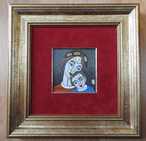 Józsa jános _ mother with her child - fire enamel picture