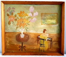 Györgyná Tóbiás (Palcs Mária 1901-1985) - interior 1967 oil painting