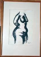 Kiss György Original Ink Drawing - Female Nude (Torso) (1975)