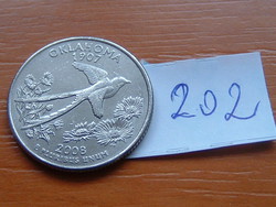 USA 25 CENT 1/4 DOLLÁR 2008 P (Oklahoma) Réz-nikkellel futtatott réz, G. Washington 202.