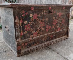 Antique painted chest, 1800s, lockable, tulip, chest of drawers, hidden compartment