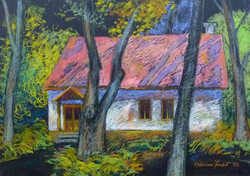 Judit Craciun: forest house (oil pastel paper 50x70 cm)