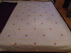Beautiful old snow-white, large silk damask tablecloth needlework