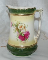Antik stílusú zöld-arany angol kancsó – Gazdag virágmintával, hibátlan