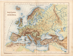 Európa hegy-, és vízrajzi térkép 1873, eredeti, német nyelvű, atlasz, iskolai, Kozenn, földrajzi