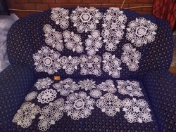 Old white crochet tablecloth twenty-five pieces together - needlework