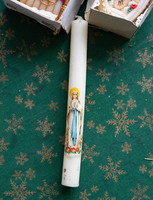 Régi gyertya Szűz Mária képével - Viasz fogadalmi emlék, kegytárgy, karácsonyi dísz