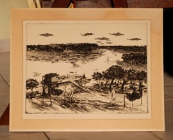 Greek Rezső (1930-2014): Tisza landscape - original etching