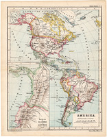 Amerika térkép 1873, eredeti, német nyelvű, iskolai, atlasz, Kozenn, országok, politikai, USA