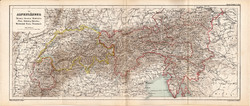 Alps countries map 1873, original, german, school, atlas, kozenn, political, region
