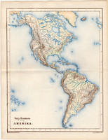 Amerika hegy-, vízrajzi térkép 1873, vaktérkép, eredeti, német nyelvű, iskolai, atlasz, Kozenn,