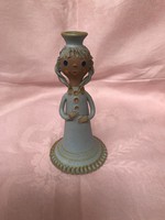 Painted glazed ceramic wicker girl with candlestick