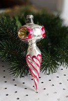 Régi  üveg karácsonyfa dísz reflexes csavart nagy  11cm