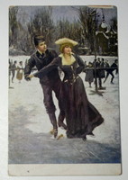 Old postcard Christmas skating