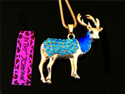 Betsey Johnson 3D blue crystal deer sweater necklace