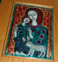 Lőrincz Vitus - Jézus Szűz Máriával és báránnyal tűzzománc kép