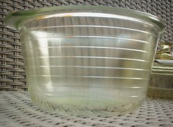 Vintage Jena pot with thick, high, striped side wall, mixing bowl shape
