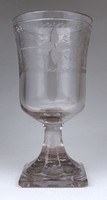 1G901 Antik maratott Biedermeier talpas pohár 13 cm
