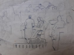 Gyenes gitta: trial of dücsőné, original, damaged pencil drawing, marked with a legacy stamp