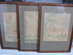 Gyula Conrad 3 Roman colored stone drawings in one. Signed! With a guarantee