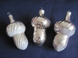 Antique silver glass acorns Christmas tree decoration 3 pcs. 9.5 X 4.5 cm