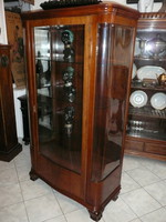 Custom-made, very rare front and side rolled, curved, polished glass art deco display case