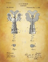 Old antique corkscrew patent drawing hudson 1886 winery grape bottle winery decoration mural